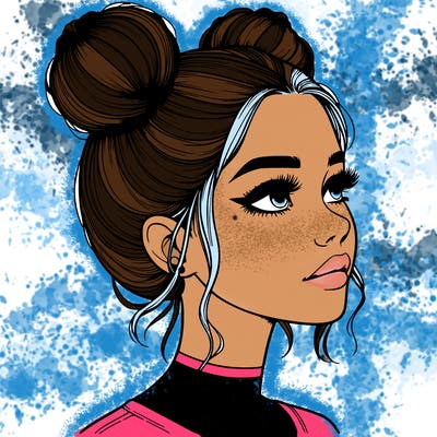 realistic girl with buns on the top of her head