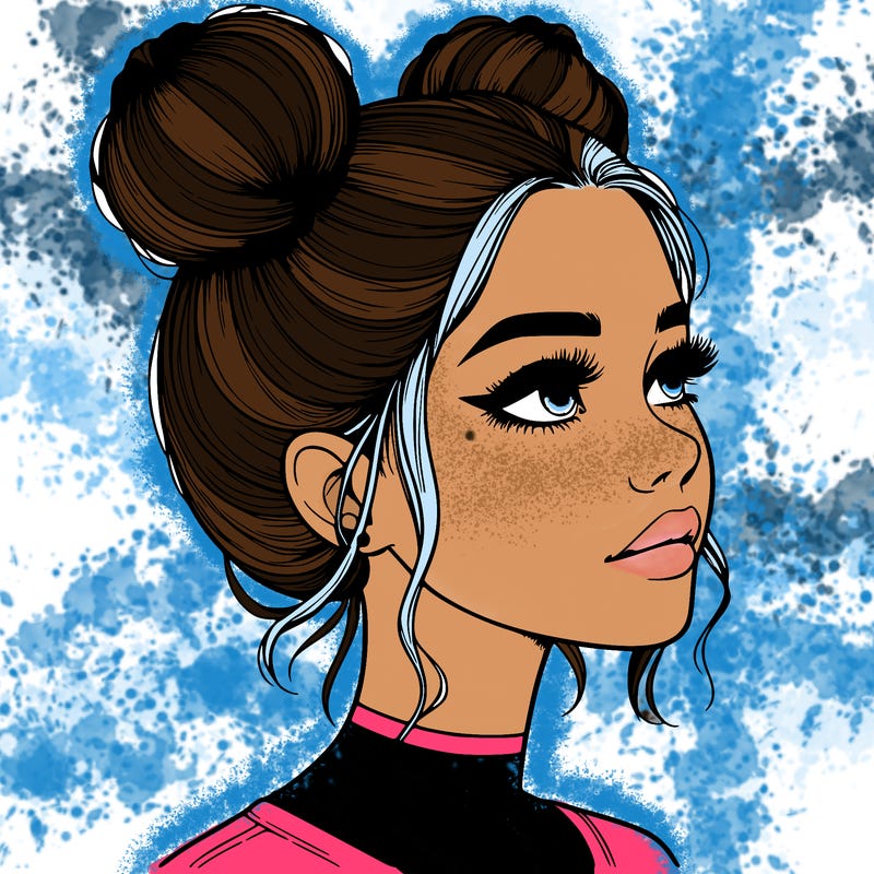 realistic girl with buns on the top of her head