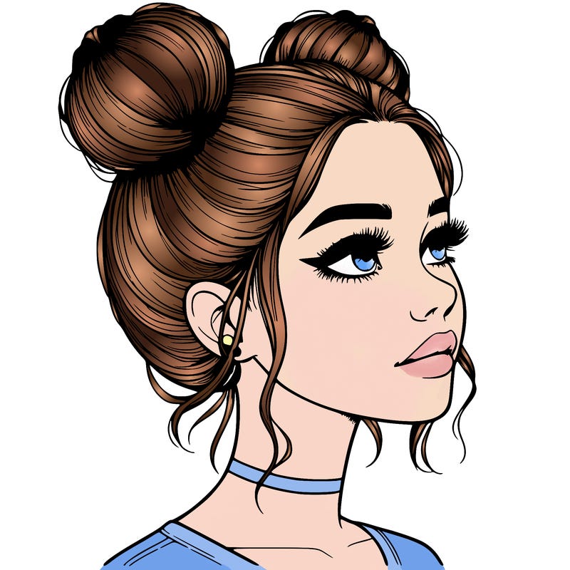 realistic girl with buns on the top of her head