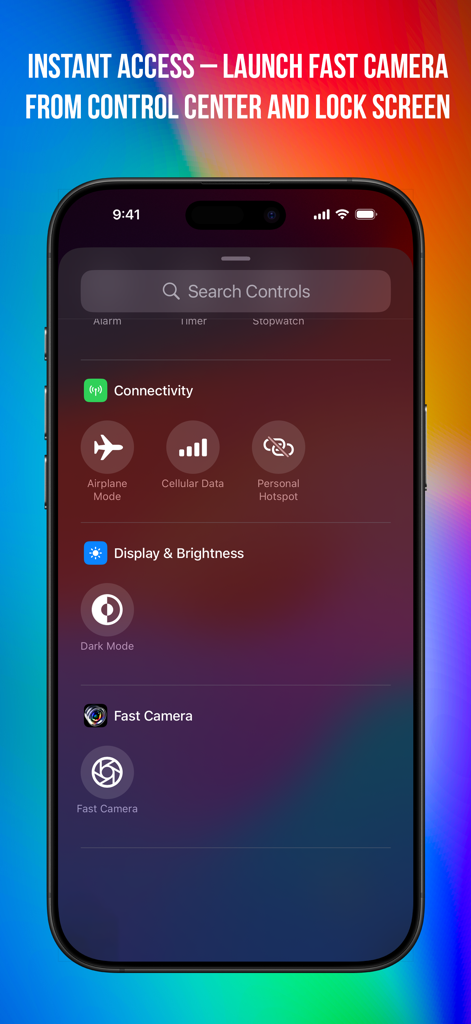 Fast Camera - Fast Camera app shortcut in the iOS Control Center for instant access