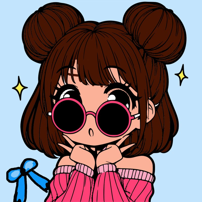 manga girl with hairbuns and sun shape sunglasses
