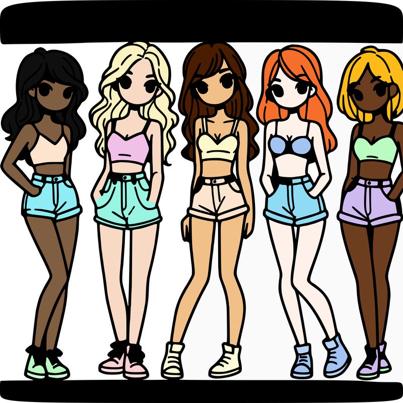 5 girls in crop tops and shorts