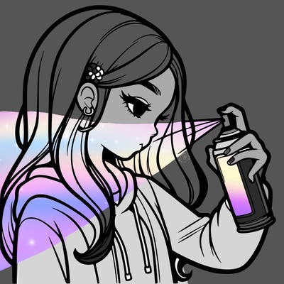 a realistic girl spray painting