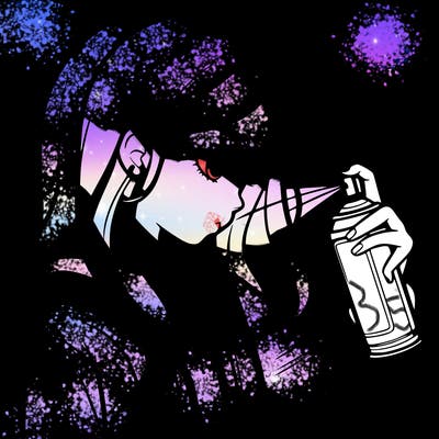 a realistic girl spray painting