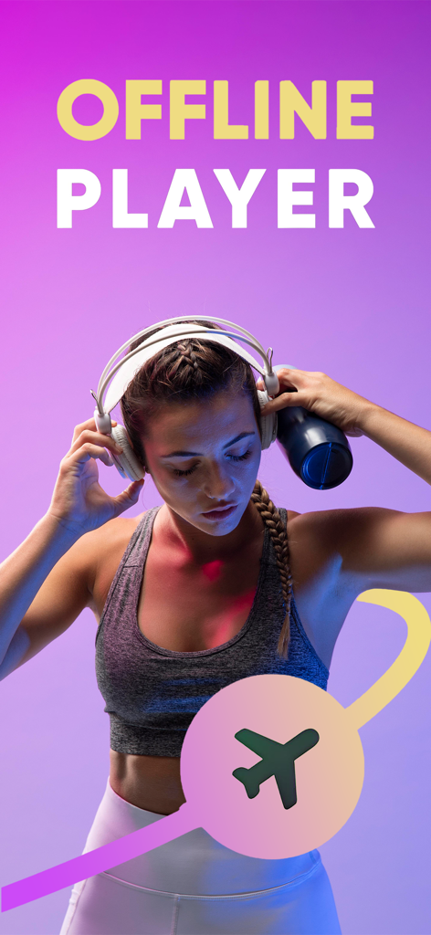 Vira Music-Offline Player MP3 - A young woman wearing headphones in workout attire using the Vira Music offline player feature.