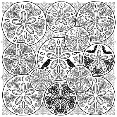 Explore the fascinating fusion of oceanic beauty and dark elegance with our Gothic Sand Dollars coloring page. This unique design combines the delicate structures of sand dollars with intricate Victorian lace and mysterious Gothic motifs, promising a captivating artistic journey.