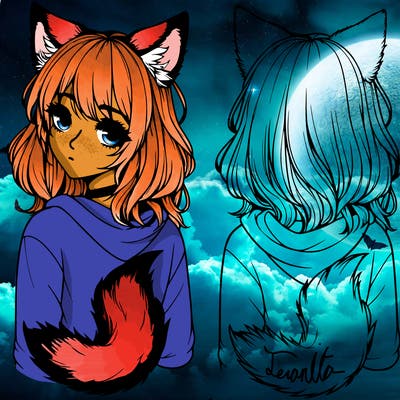 realistic girl with wolf ears and tail