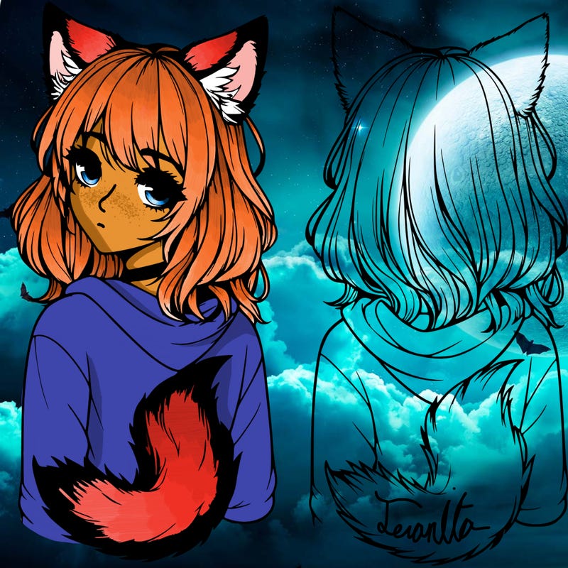 realistic girl with wolf ears and tail