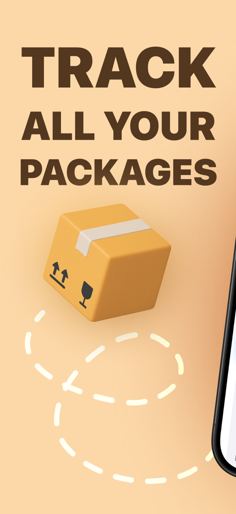 Graphic of a cardboard box with a dashed delivery path and the text Track All Your Packages