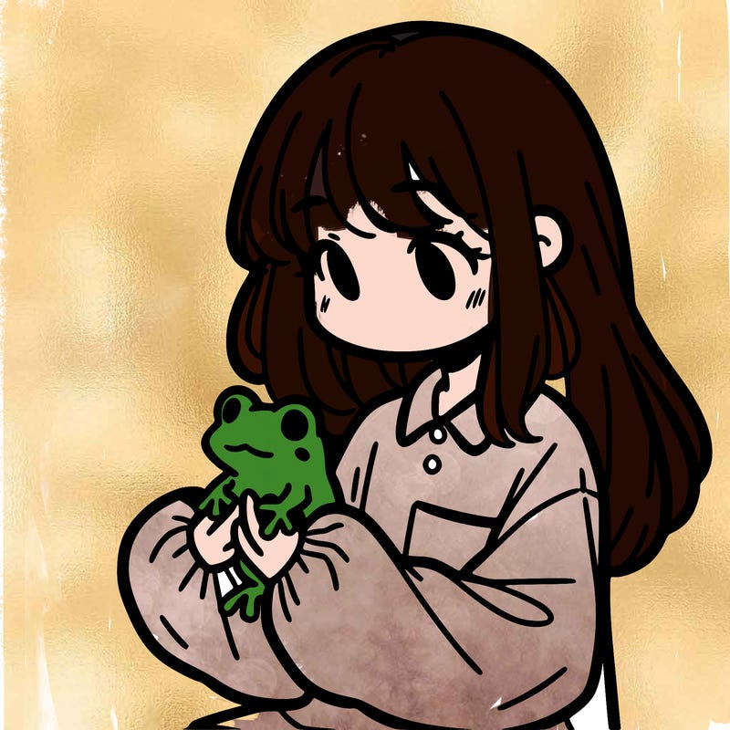 girl with long hair and a oversized shirt. and she is holding a frog