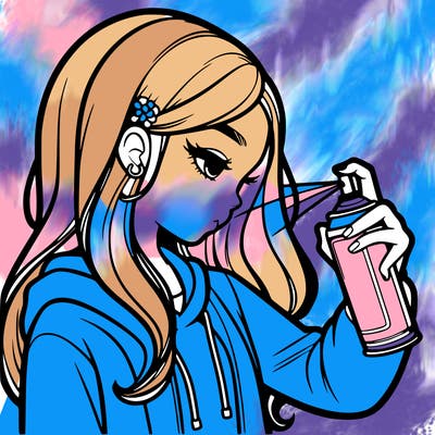 a realistic girl spray painting