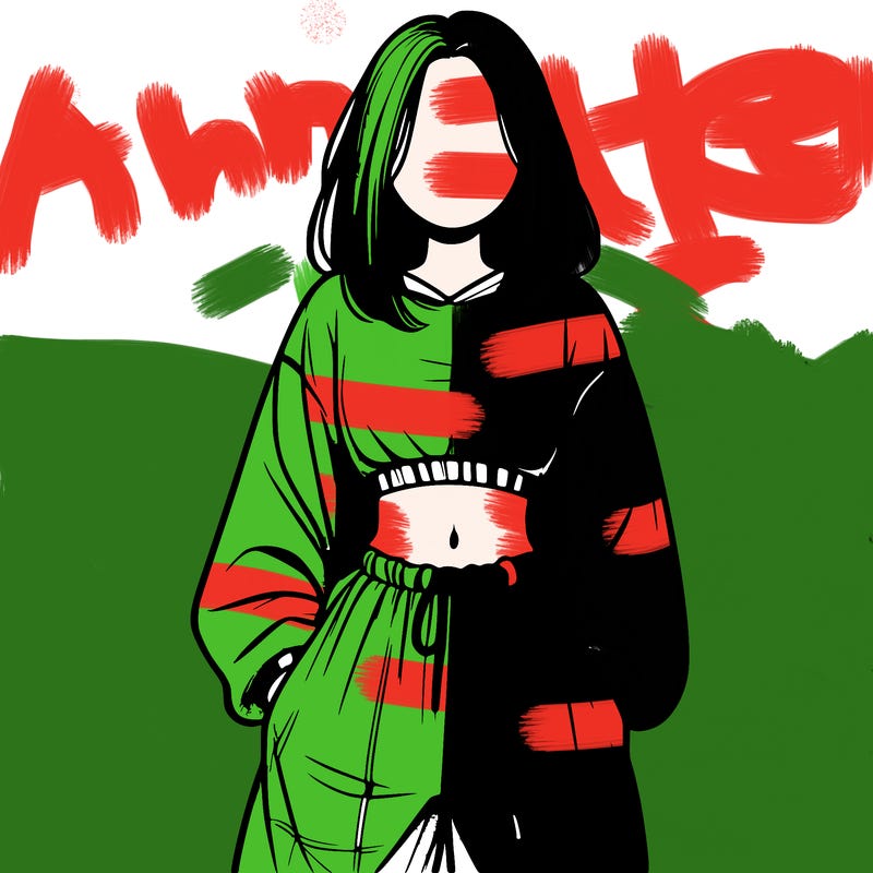 realistic girl faceless with baggy pants and a crop top