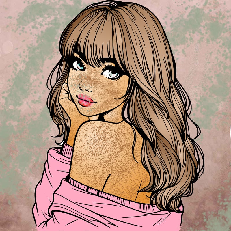 realistic girl with bangs looking over her shoulder