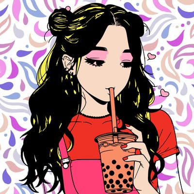 aesthetic realistic girl with boba