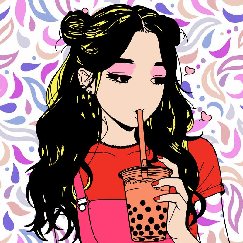 aesthetic realistic girl with boba