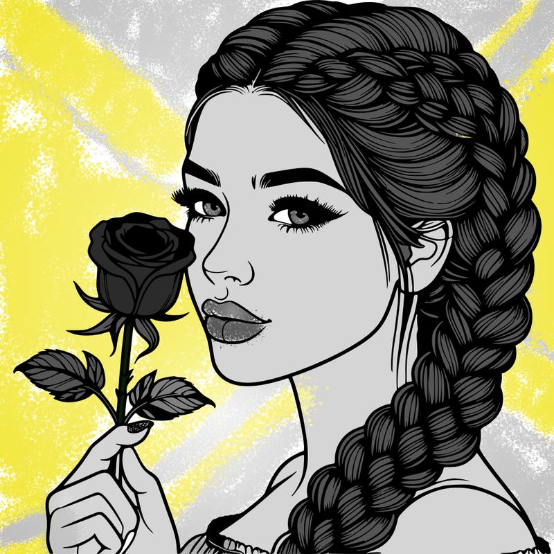 realistic woman with braids holding a single rose