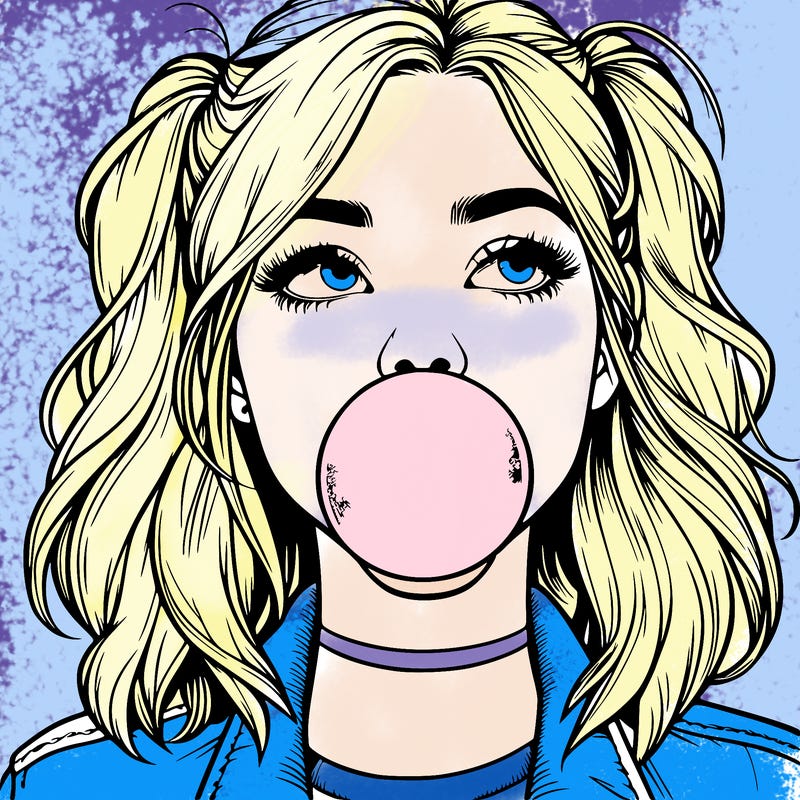 realististic girl blowing bubble -gum