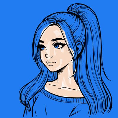 realistic girl with a high ponytail