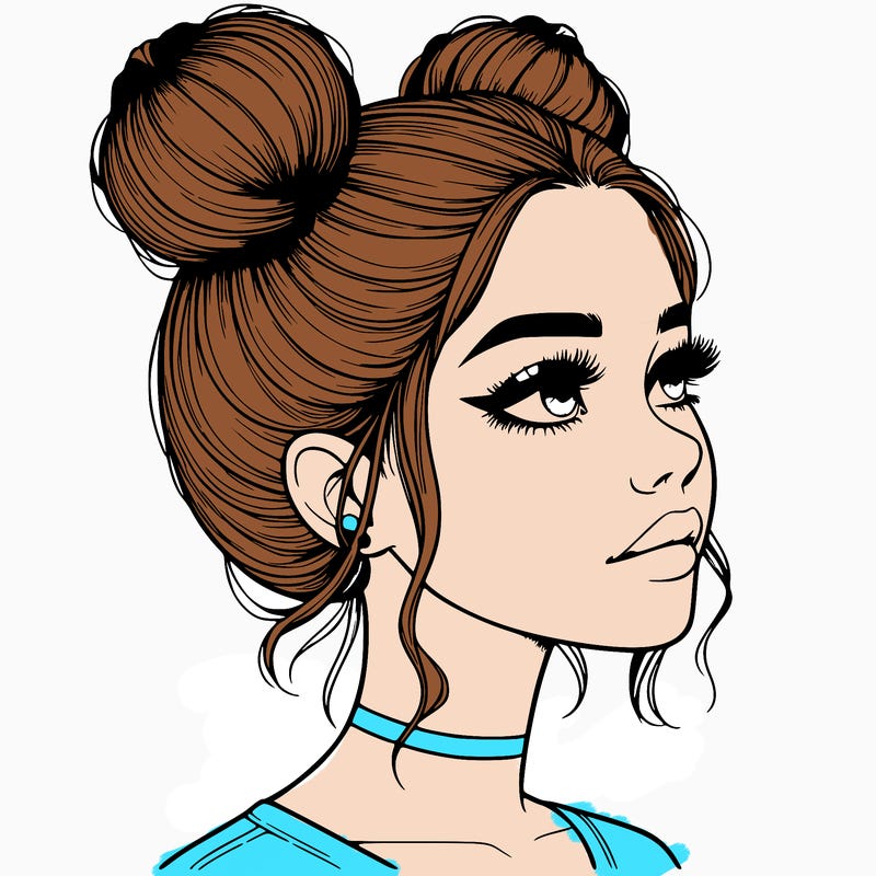 realistic girl with buns on the top of her head