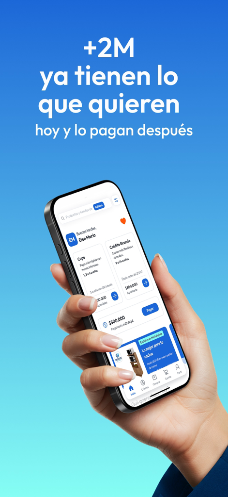 Smartphone screen showing the Addi Shop app interface with credit options and installment payment details