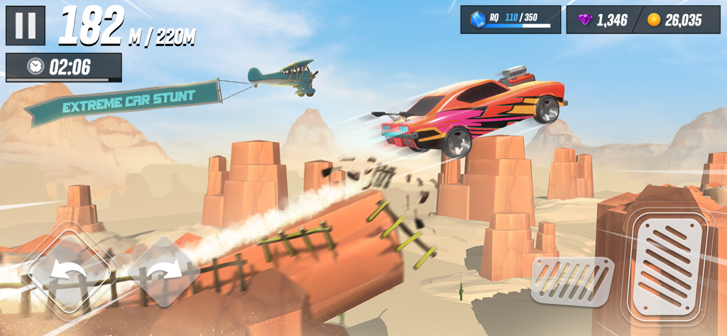 Car Crash Games - derby,beamng - A colorful muscle car jumping over desert rock formations in a stunt car game.