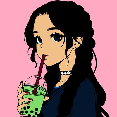 realistic girl with braided hair drinking boba