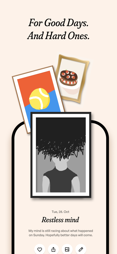 Paint My Day – Art Journal - Diario visual digital que muestra pinturas enmarcadas que reflejan diferentes estados de ánimo y actividades diarias