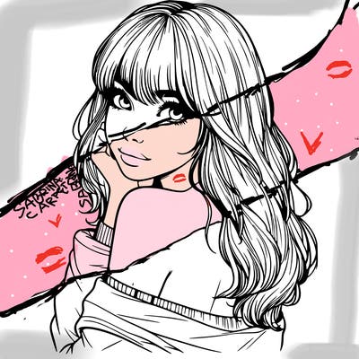 realistic girl with bangs looking over her shoulder