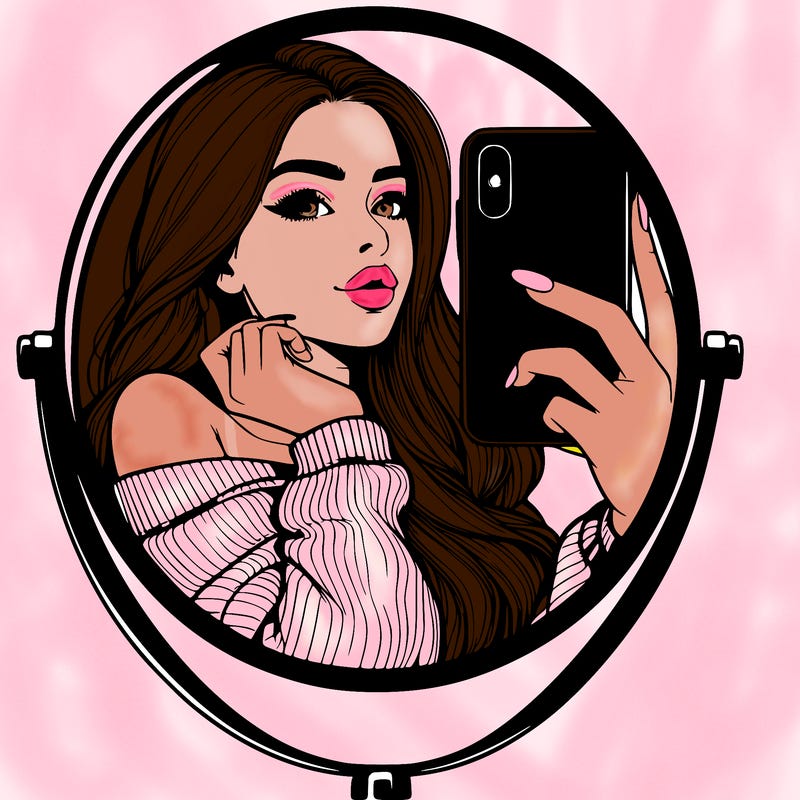 realistic girl taking mirror selfie beautiful