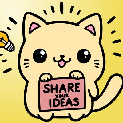 a cute cat saying share your ideas