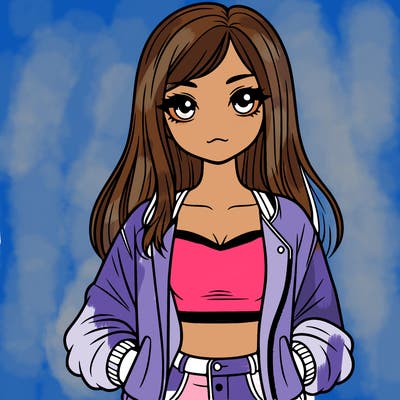 girl with long hair a crop top and a jacket