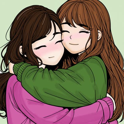 realistic two girls hugging