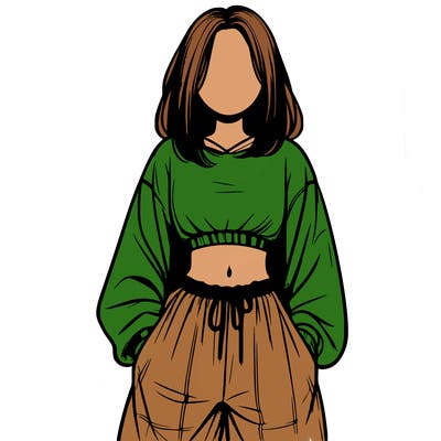realistic girl faceless with baggy pants and a crop top