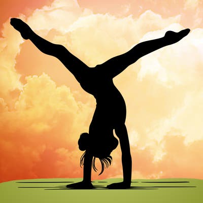 realistic gymnastic hand stand girl in four splits