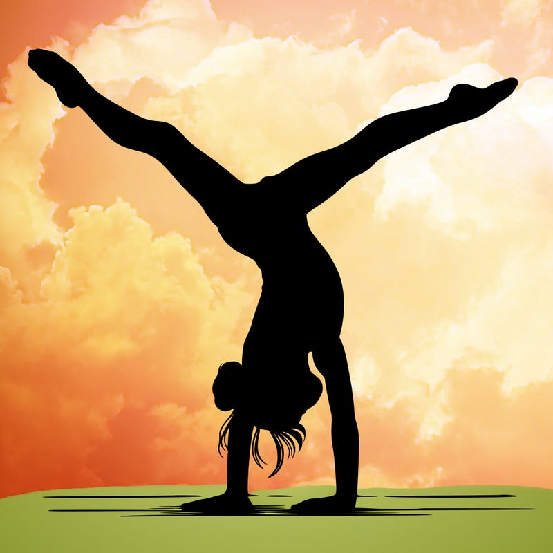 realistic gymnastic hand stand girl in four splits