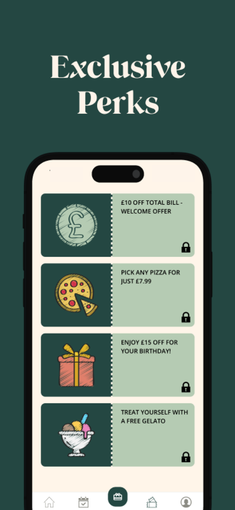 Bella Italia app screen displaying exclusive restaurant rewards and discount offers