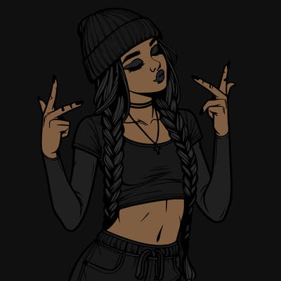 realistic teenage girl with braids and a beanie and crop top doing 🫶🏼