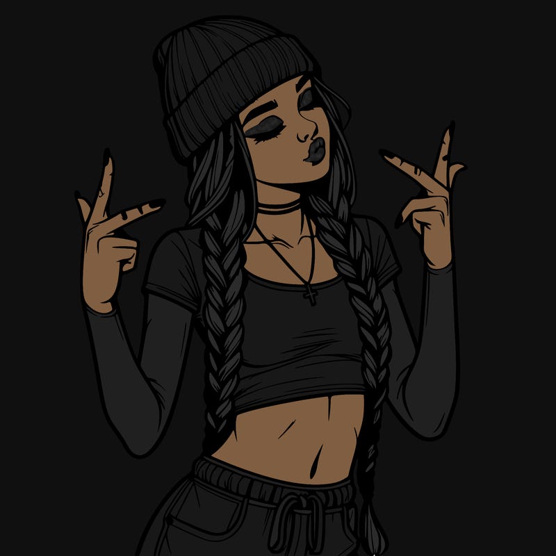realistic teenage girl with braids and a beanie and crop top doing 🫶🏼