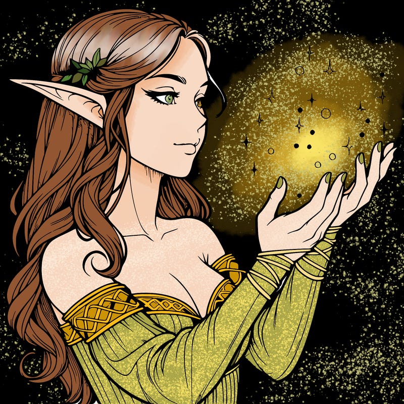 realistic elf girl doing magic