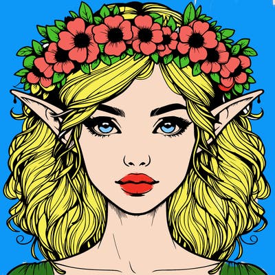 realistic female elf with flower crown