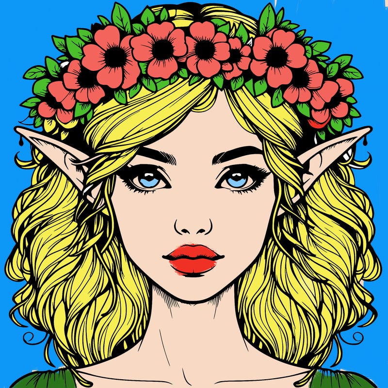 realistic female elf with flower crown
