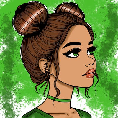 realistic girl with buns on the top of her head