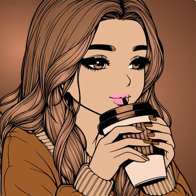 realistic girl drinking coffee