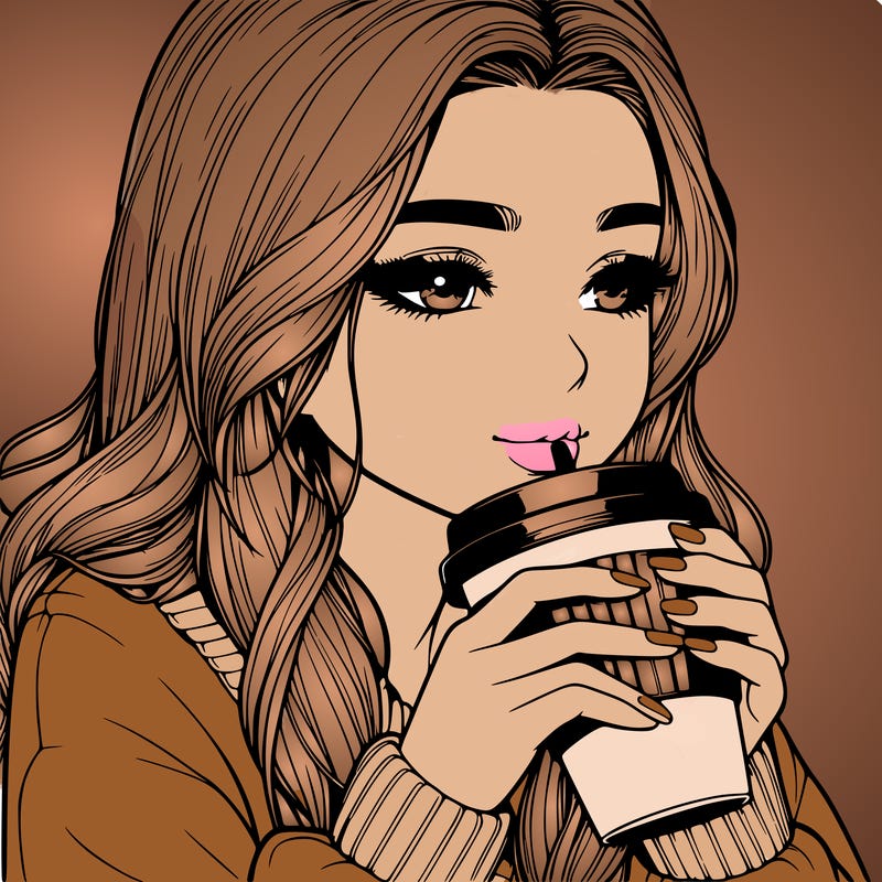 realistic girl drinking coffee