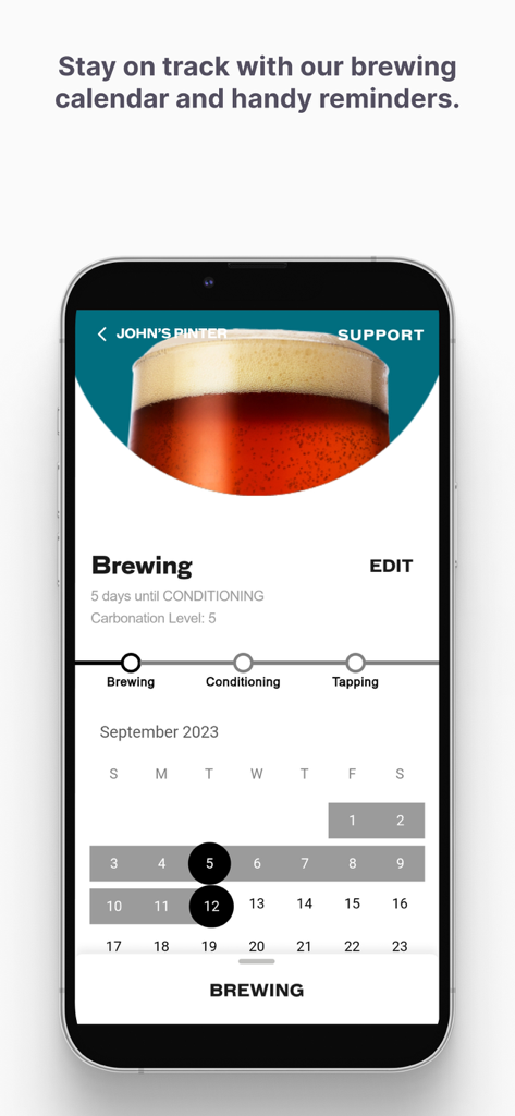 Pinter App - Interfaccia dell'app Pinter che mostra un calendario di produzione e un tracker del processo per la produzione casalinga