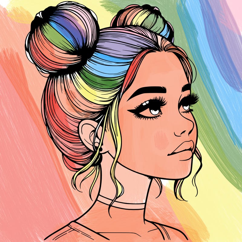 realistic girl with buns on the top of her head