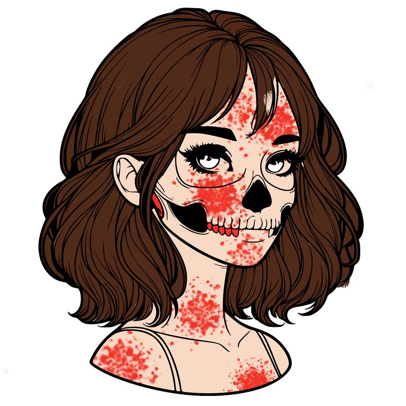 realistic girl with skull