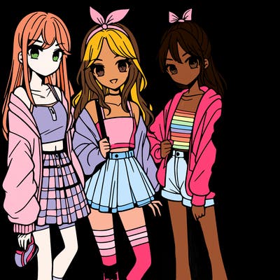 teen manga girls group of 4