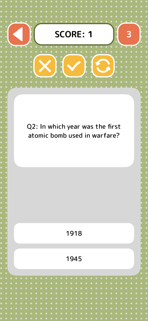 History Quiz - Game - History Quiz game interface with a multiple choice question about history.