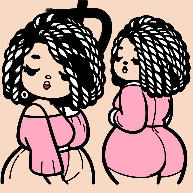 black woman with shoulder length twist chubby